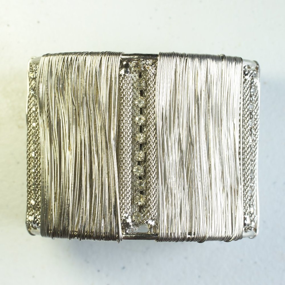 Wide Band Wire Bracelet with White Stones